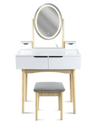 Toaletka kosmetyczna z lustrem LED - taboret szary