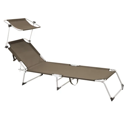 Leżanka ogrodowa składana z daszkiem i regulowanym oparciem