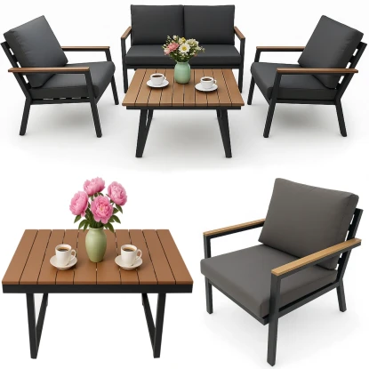 Zestaw mebli ogrodowych - 2x krzesło sofa stolik szare 