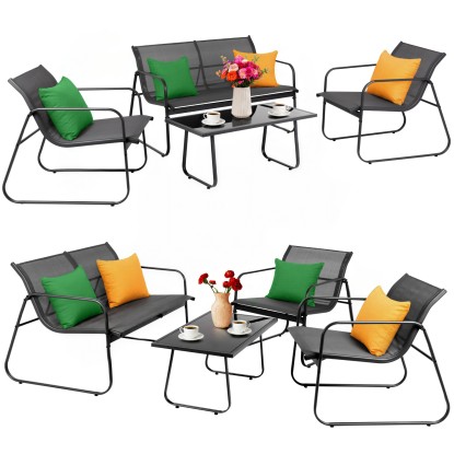 Zestaw mebli ogrodowych - stolik dwa fotele i sofa antracytowe