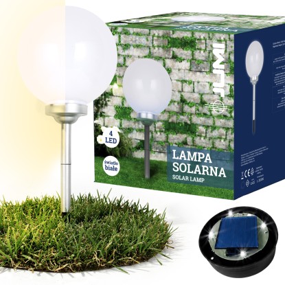 Lampa solarna 4 LED kula - ciepły biały