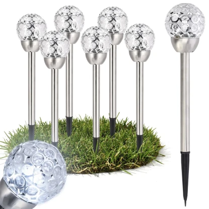 Zestaw lamp solarnych 1 LED kryształowe kule 6 sztuk - zimny biały
