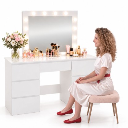Toaletka kosmetyczna z lustrem 12 LED HOLLYWOOD - 7 szuflad