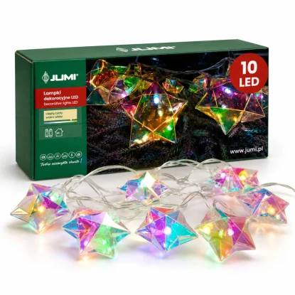 Lampki choinkowe 10 LED - Gwiazdki świąteczne ciepły biały
