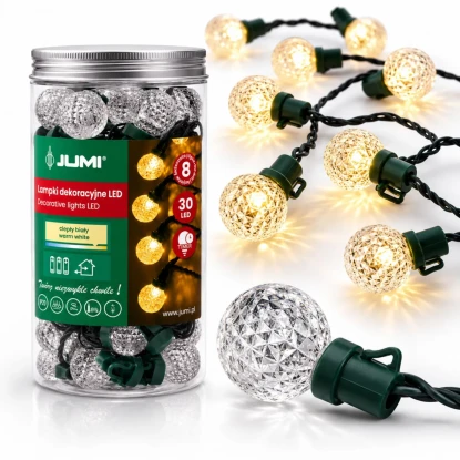 Lampki choinkowe 30 LED Timer, 8 trybów - ciepły biały