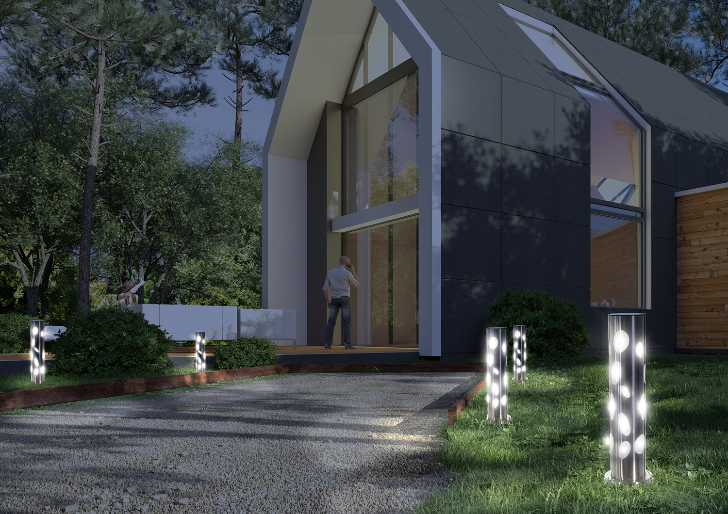 świecące lampy LED od Jumi w ogrodzie