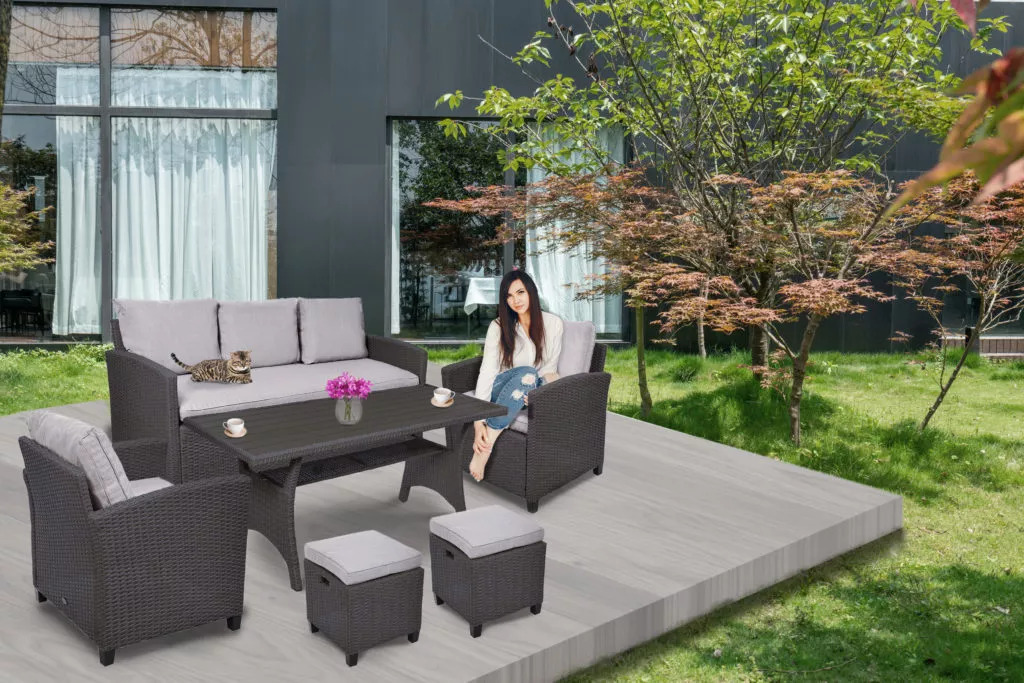 zestaw wygodnych mebli ogrodowych Jumi na tarasie