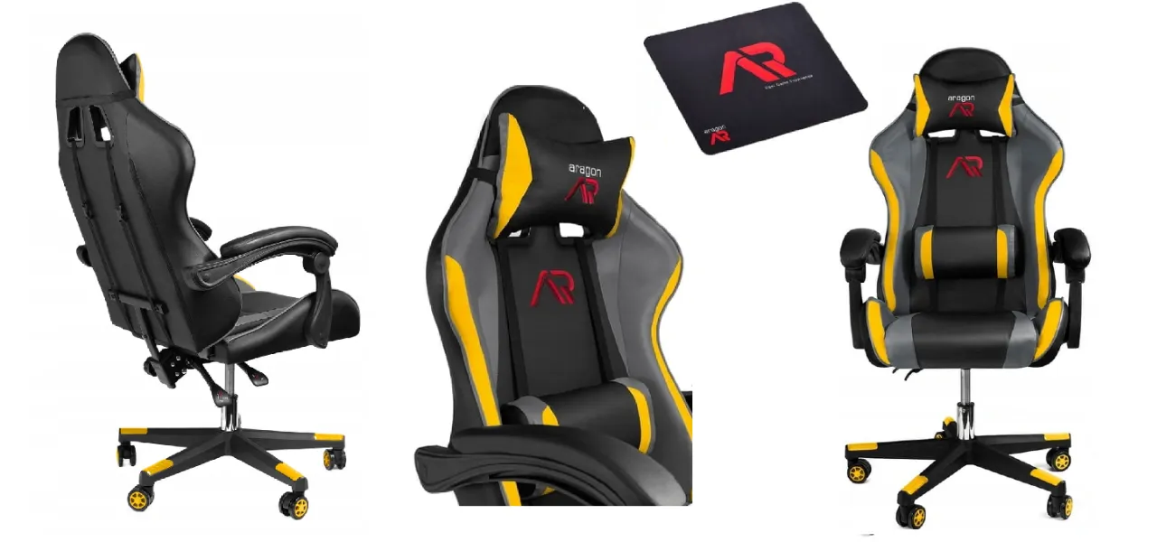 fotel biurowy gamingowy ARAGON szaro-żółty